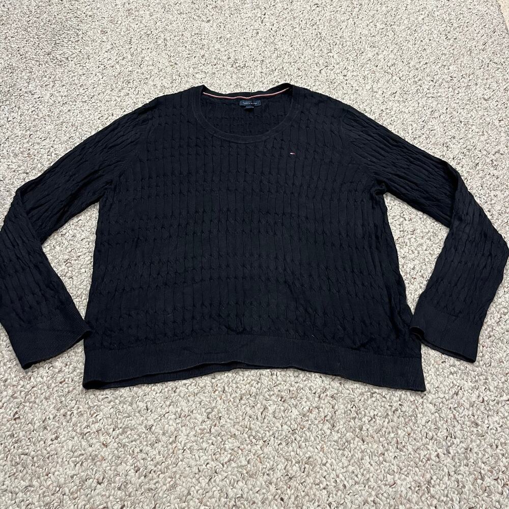 Tommy Hilfiger Scoop Neck Cable Knit Sweater XXL Black Preppy Classic Casual